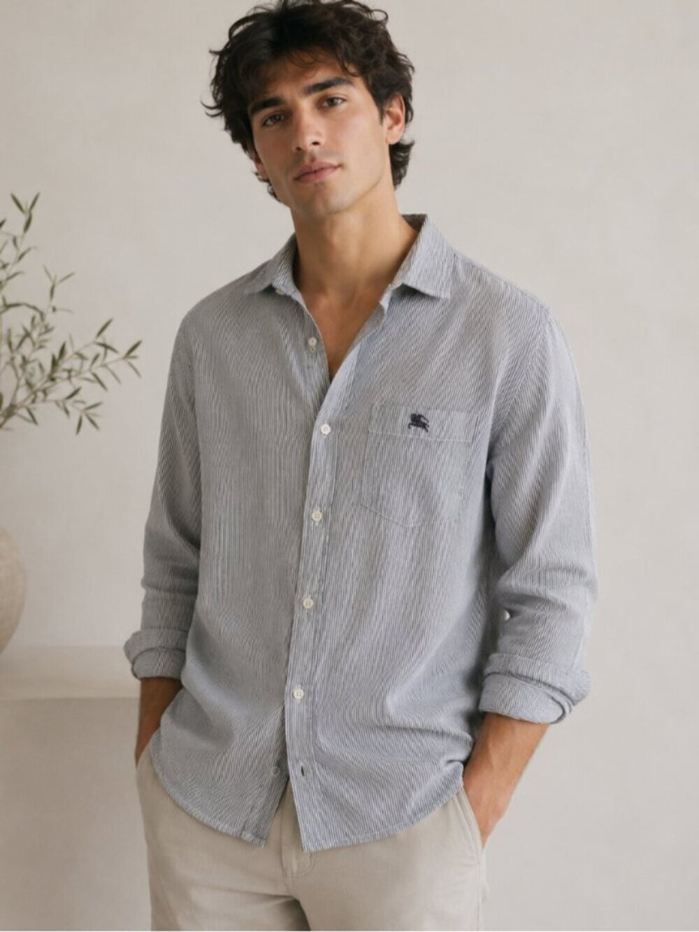Burberry Black Label Japan White Navy Pinstripe Cotton Button-Up Shirt 0720